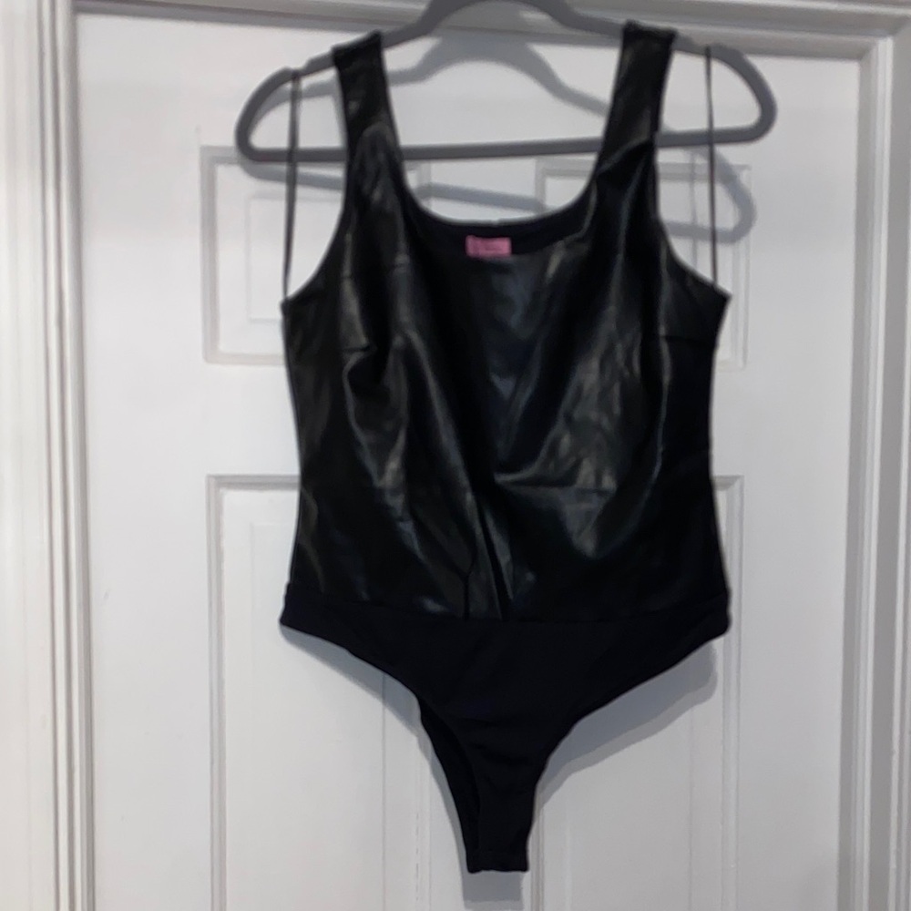 Mi Ami Sleek Black Faux leather  Bodysuit